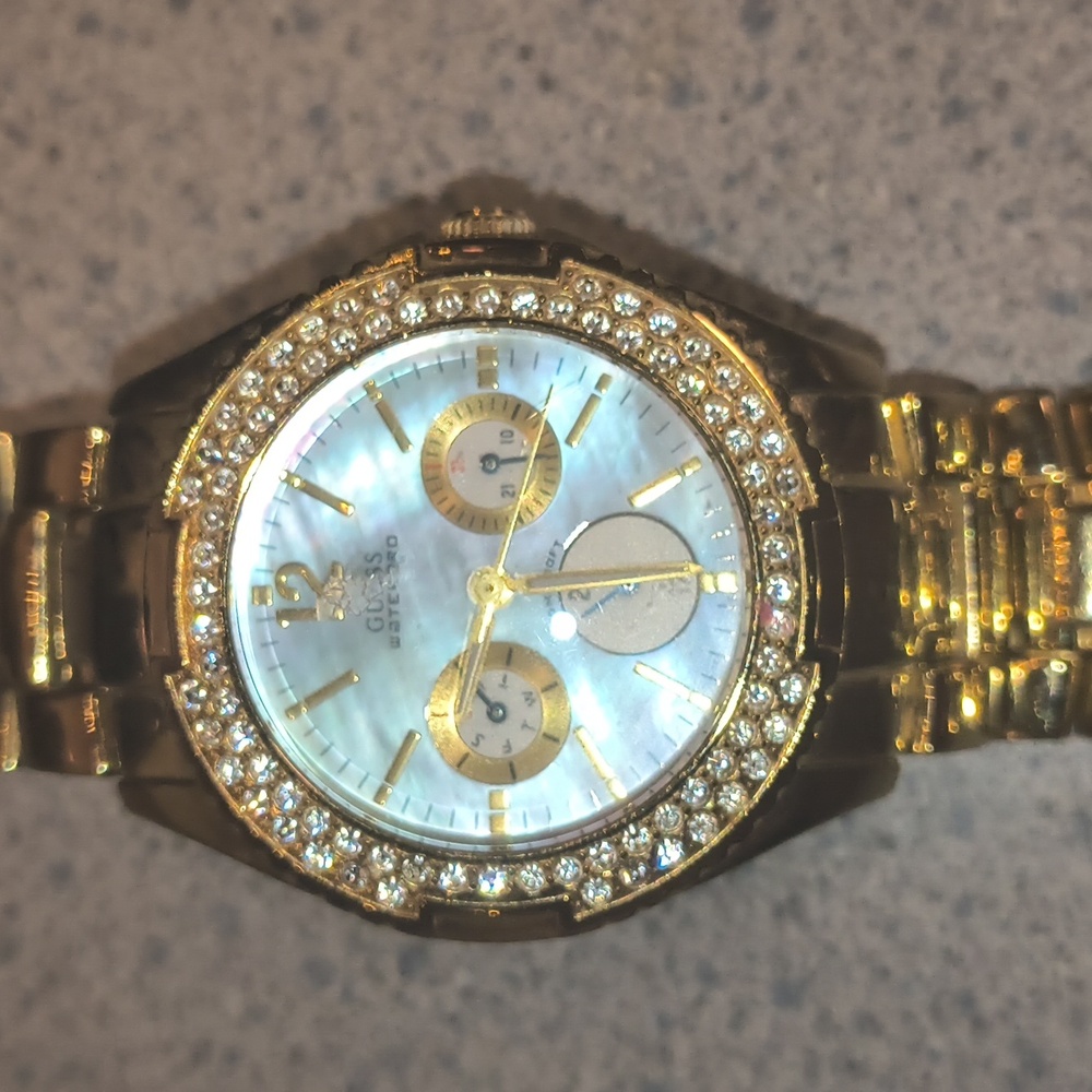 Guess Brand Women's Gold Watch with Rhinestones on Face-Like New
